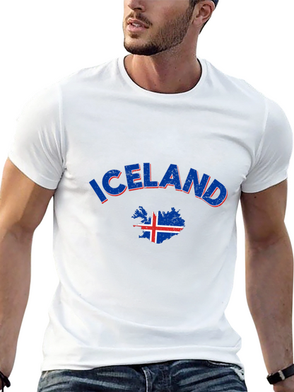 Iceland Map Flag T-Shirt Black Crew Neck Tee