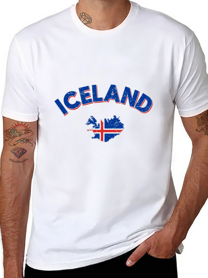 Iceland Map Flag T-Shirt Black Crew Neck Tee