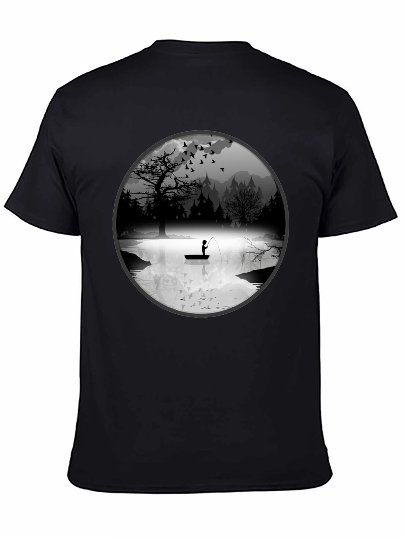 Fishing Scene Graphic Black T-Shirt