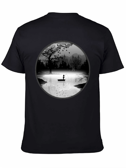 Fishing Scene Graphic Black T-Shirt