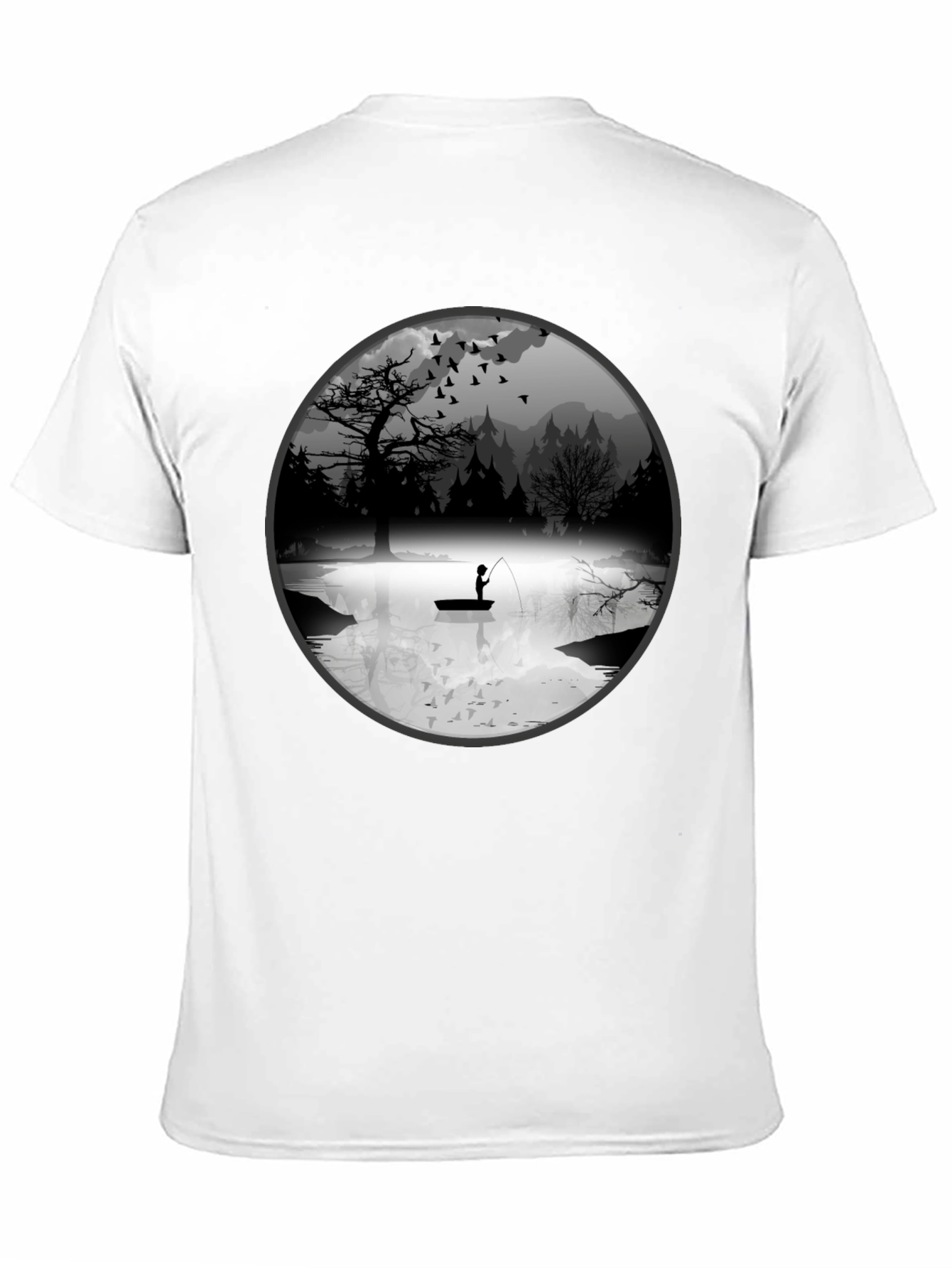 Fishing Scene Graphic Black T-Shirt
