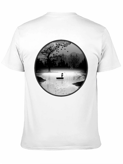 Fishing Scene Graphic Black T-Shirt