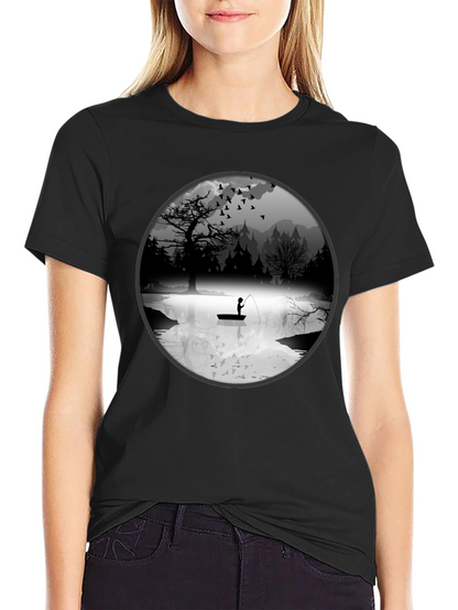 Fishing Scene Graphic Black T-Shirt