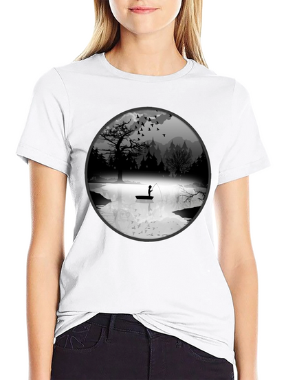 Fishing Scene Graphic Black T-Shirt