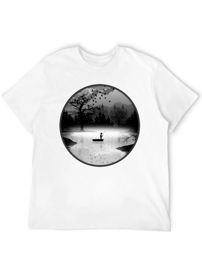 Fishing Scene Graphic Black T-Shirt