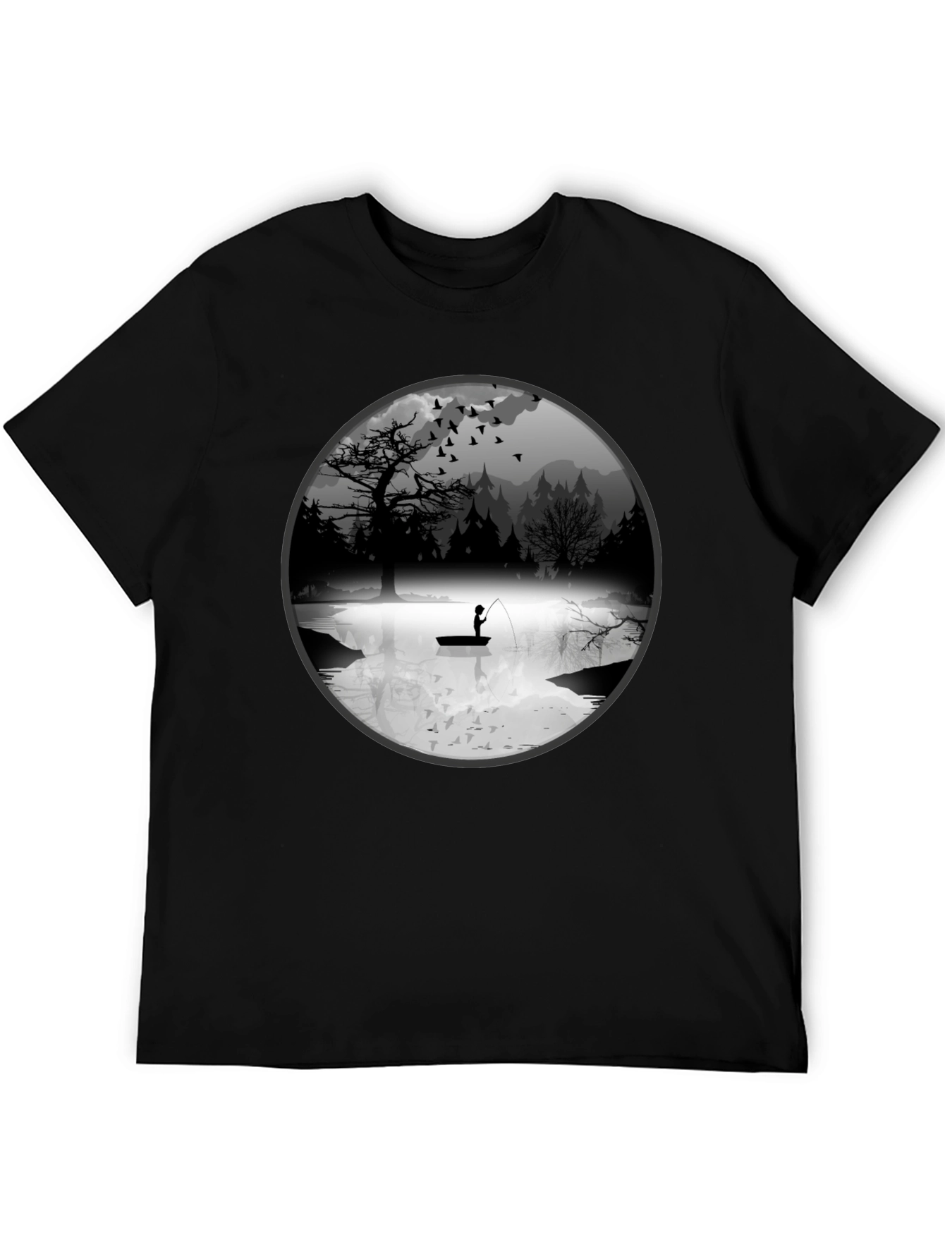 Fishing Scene Graphic Black T-Shirt