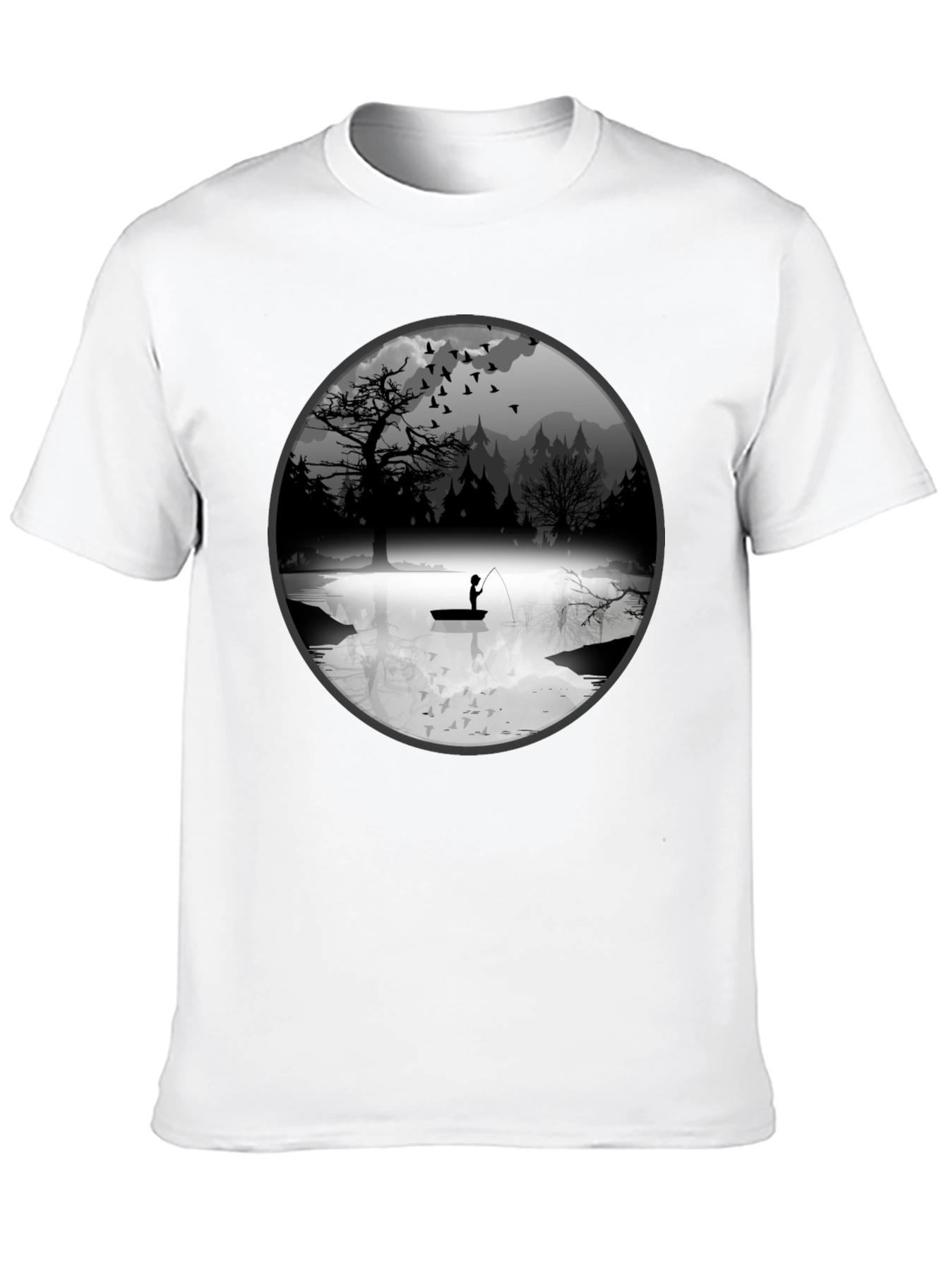 Fishing Scene Graphic Black T-Shirt