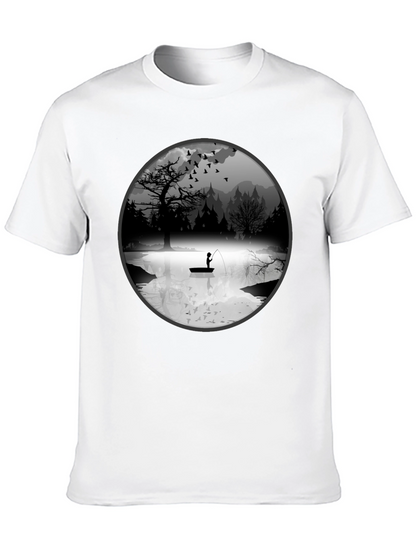 Fishing Scene Graphic Black T-Shirt