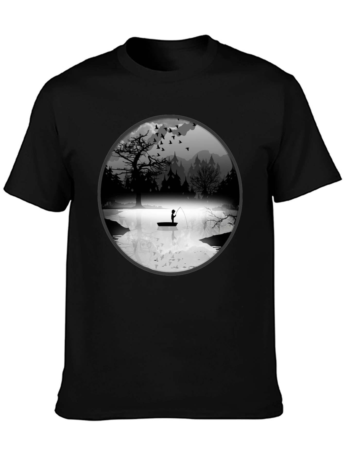 Fishing Scene Graphic Black T-Shirt