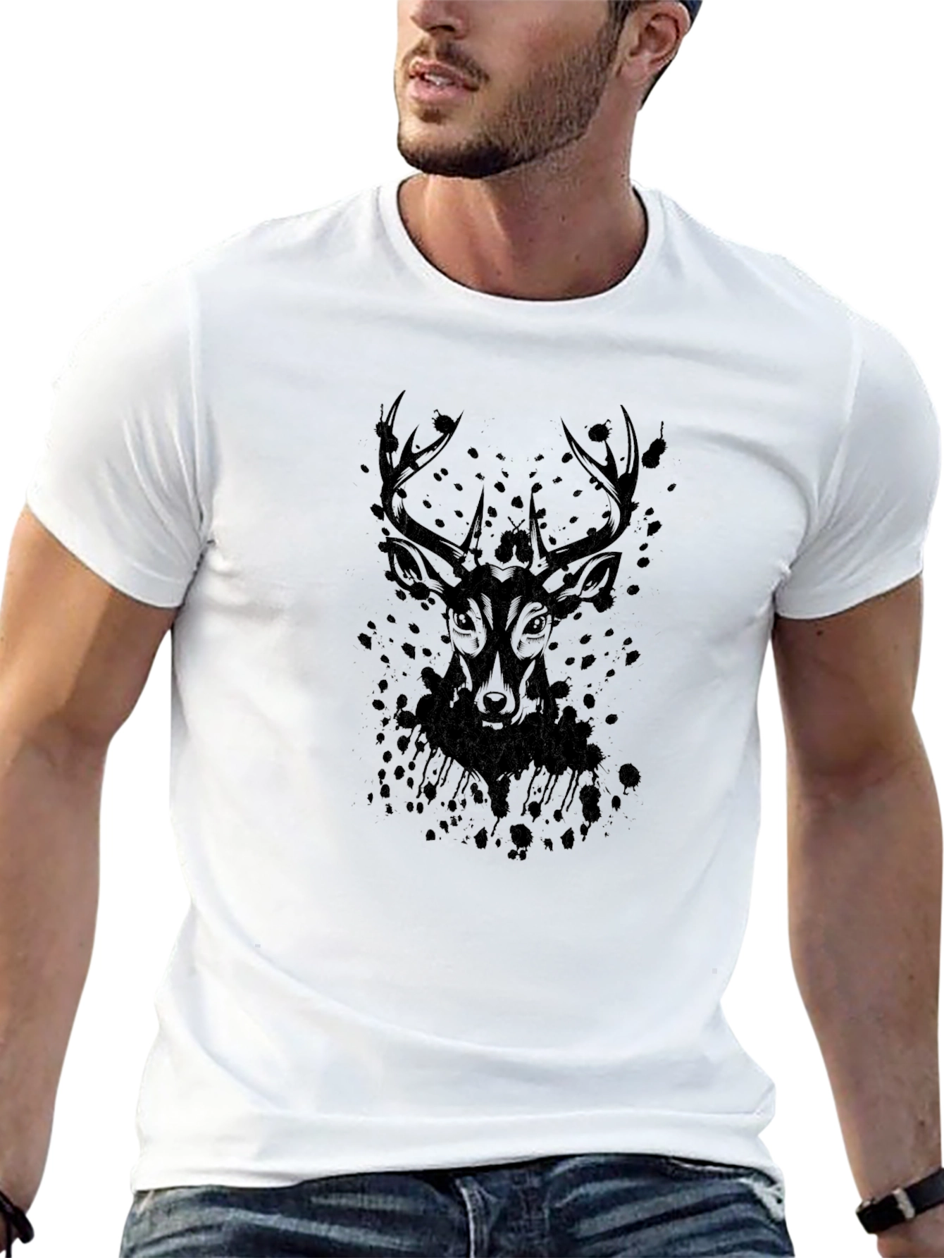 Mens Black Deer Graphic Tee - Stylish Casual Wear