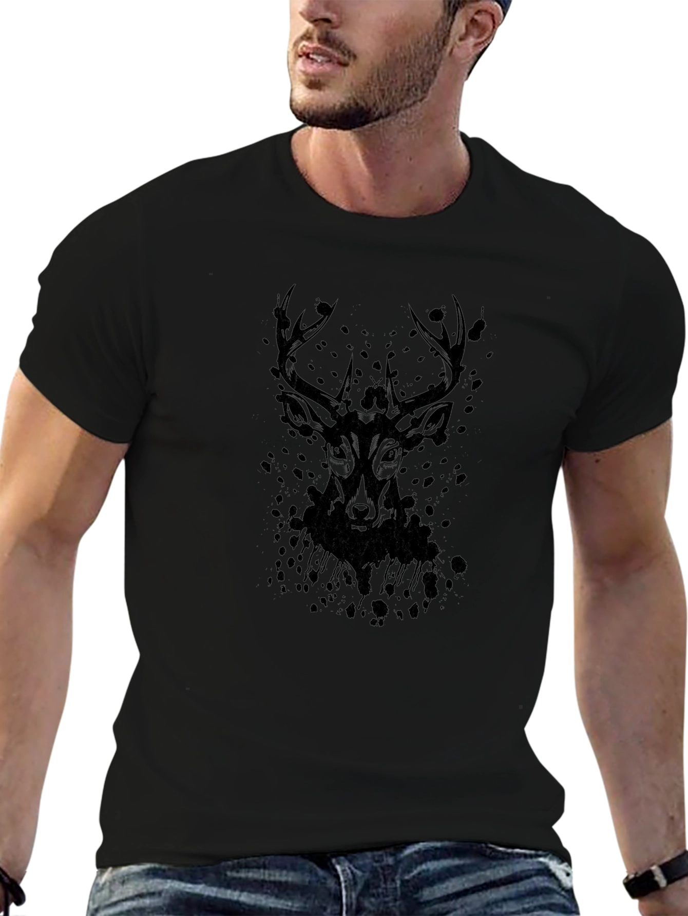 Mens Black Deer Graphic Tee - Stylish Casual Wear