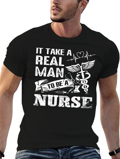 Real Man Nurse Graphic T-Shirt - Black Crew Neck