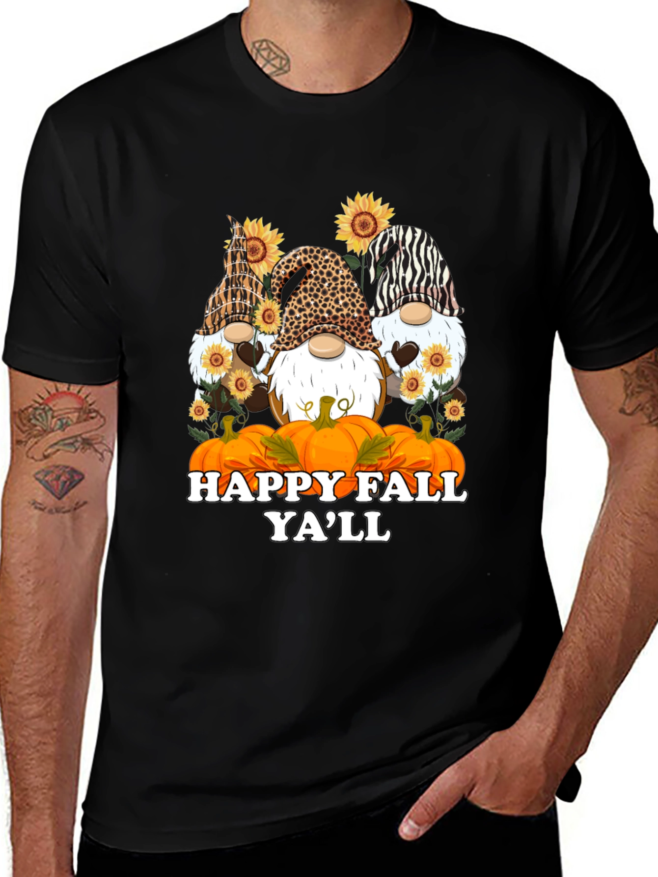 Happy Fall Yall Gnomes Black T-Shirt
