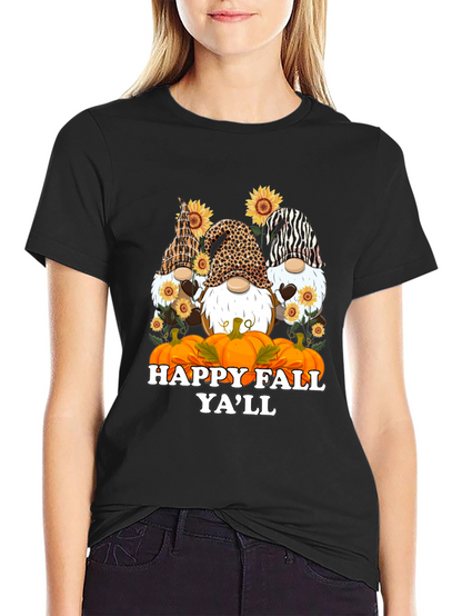Happy Fall Yall Gnomes Black T-Shirt
