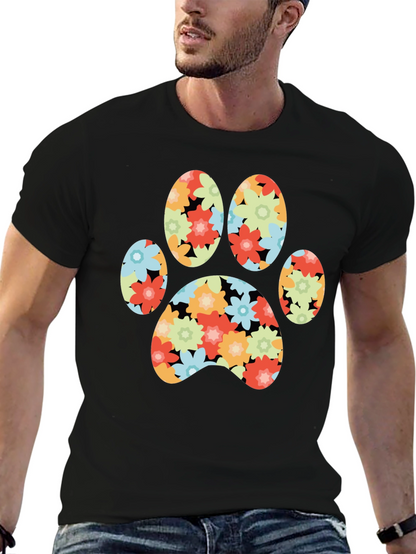 Floral Paw Print T-Shirt - Black