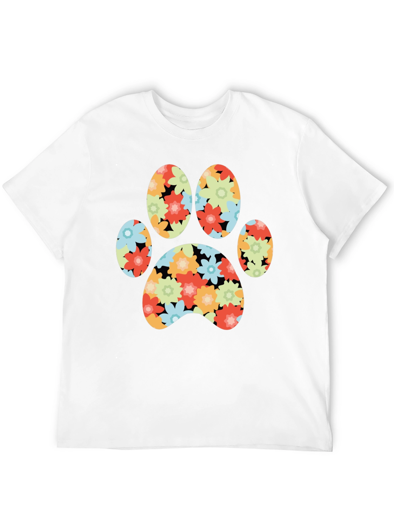 Floral Paw Print T-Shirt - Black