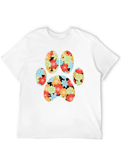 Floral Paw Print T-Shirt - Black