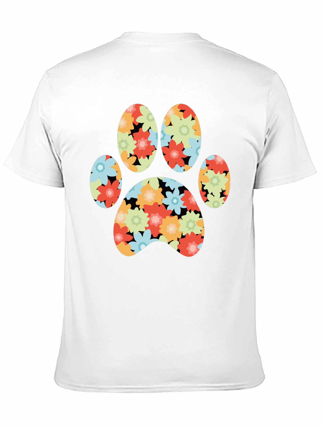 Floral Paw Print T-Shirt - Black