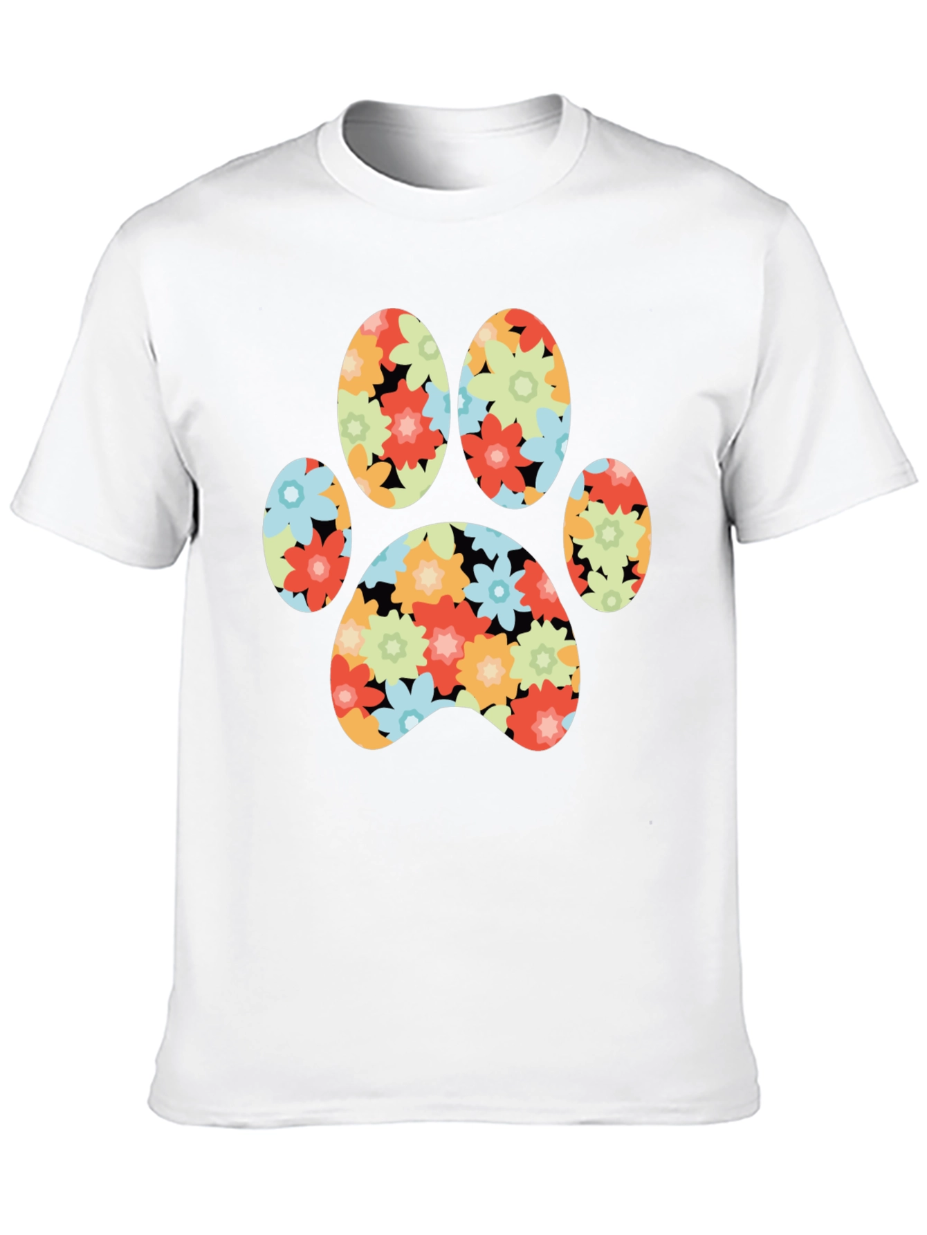 Floral Paw Print T-Shirt - Black