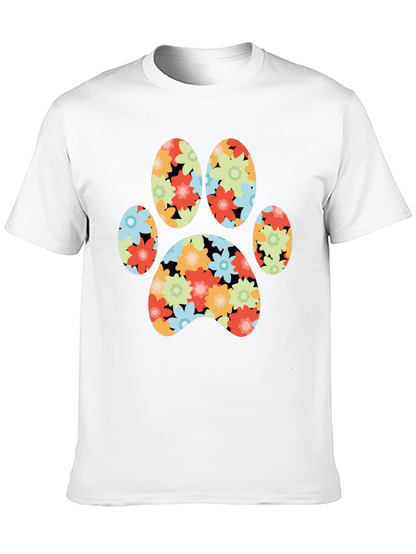 Floral Paw Print T-Shirt - Black