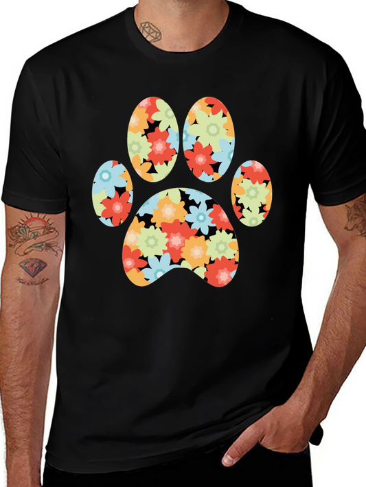 Floral Paw Print T-Shirt - Black