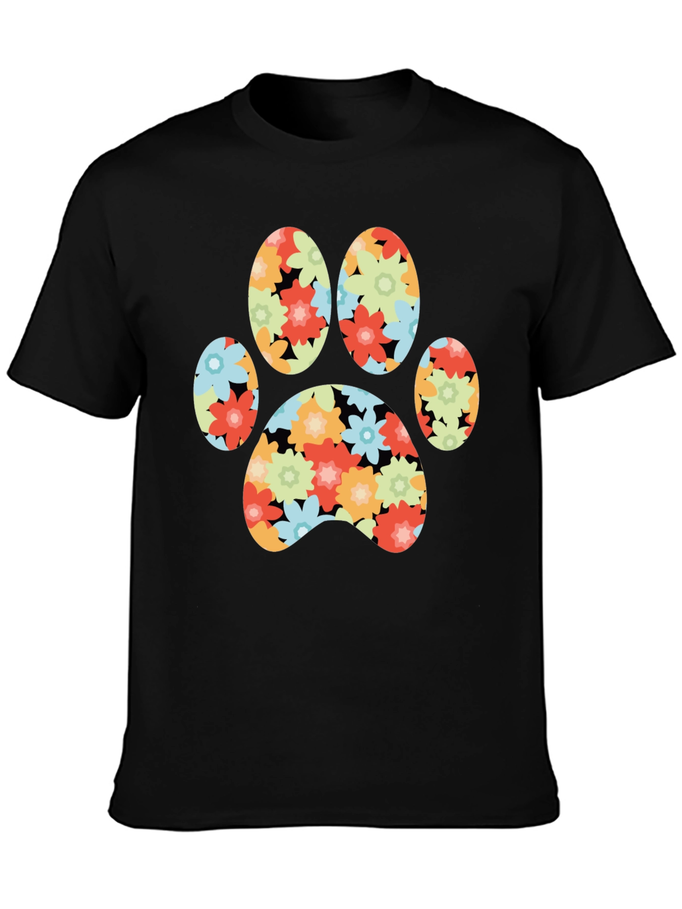 Floral Paw Print T-Shirt - Black