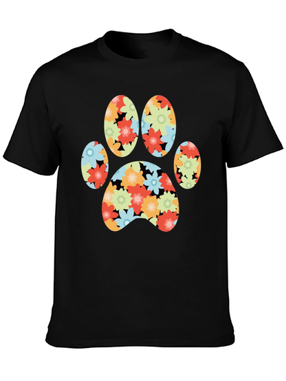 Floral Paw Print T-Shirt - Black