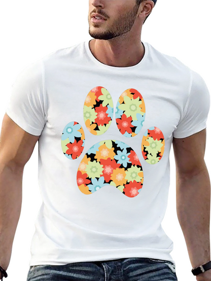 Floral Paw Print T-Shirt - Black