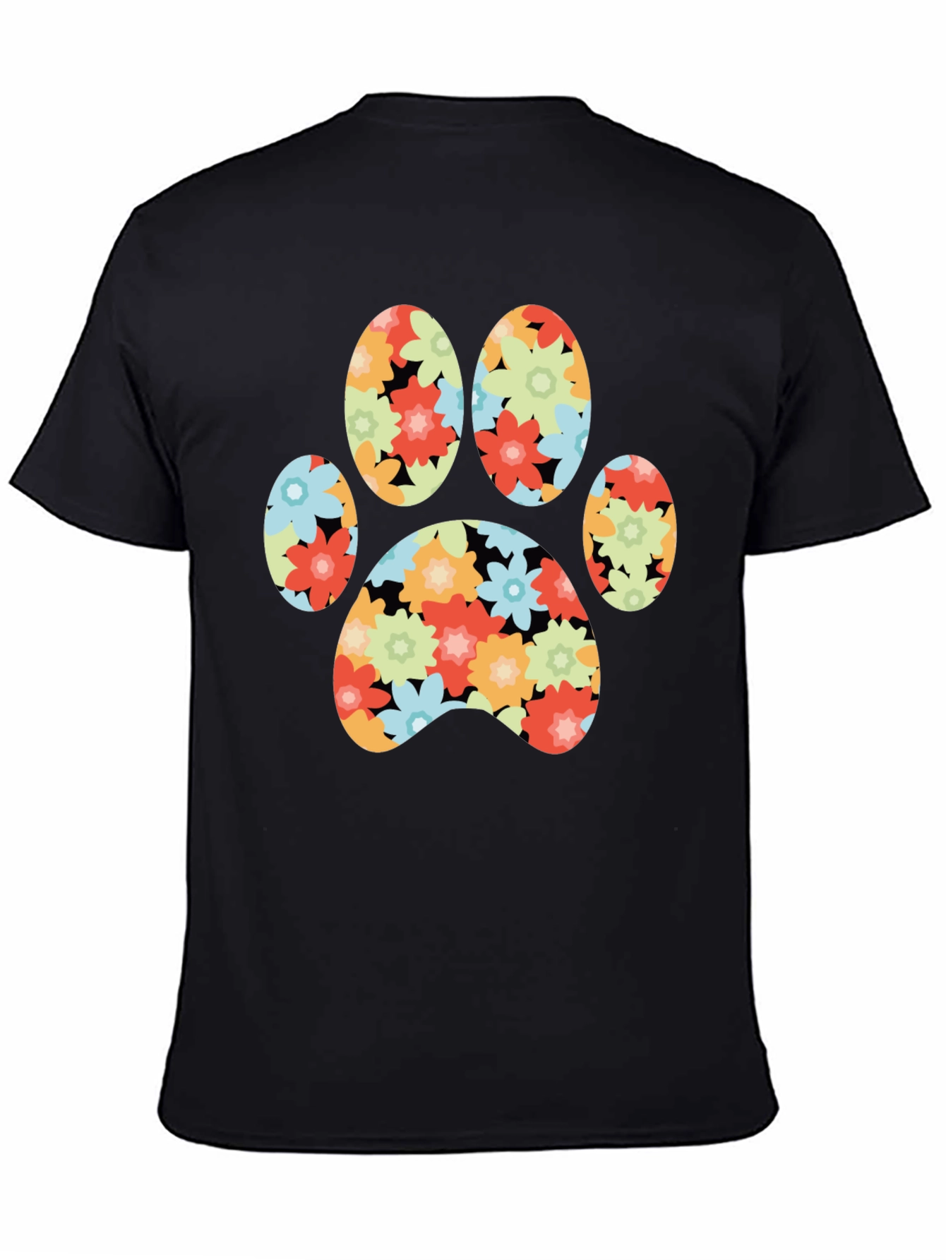 Floral Paw Print T-Shirt - Black