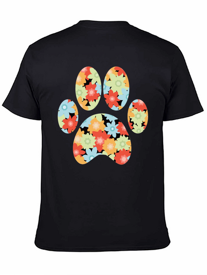 Floral Paw Print T-Shirt - Black