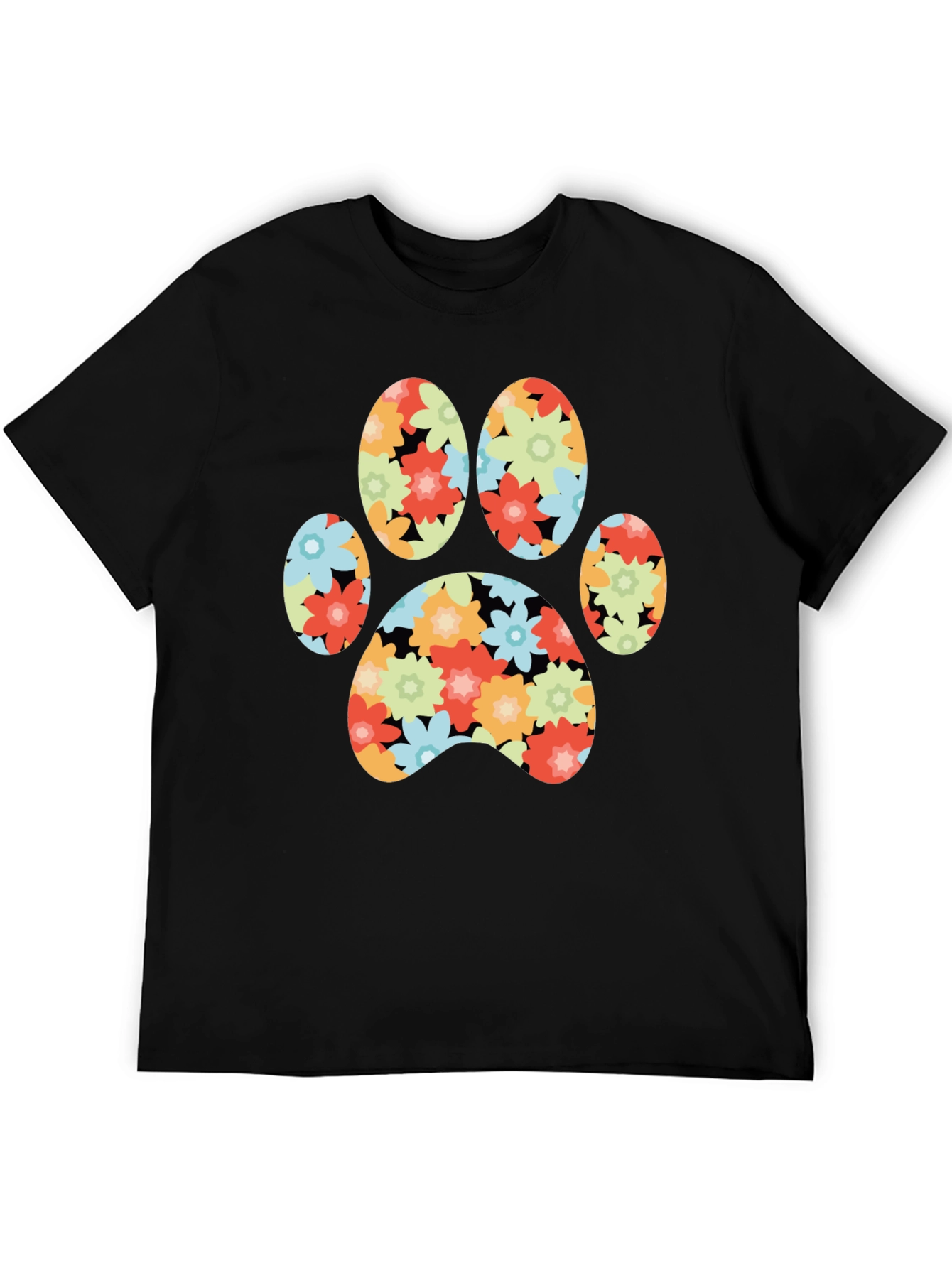 Floral Paw Print T-Shirt - Black