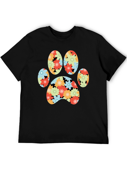 Floral Paw Print T-Shirt - Black