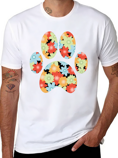 Floral Paw Print T-Shirt - Black
