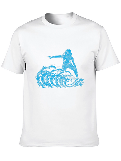 Surfer Girl Tee - Black Cotton Graphic T-Shirt
