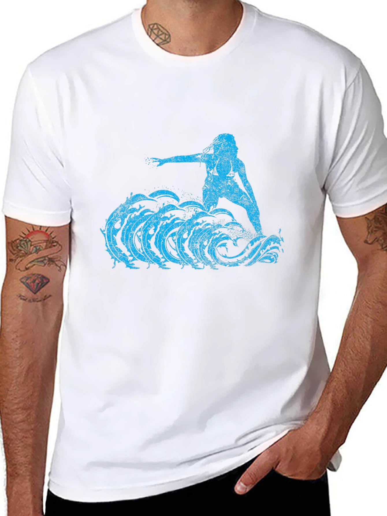 Surfer Girl Tee - Black Cotton Graphic T-Shirt