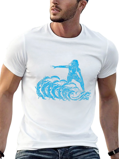 Surfer Girl Tee - Black Cotton Graphic T-Shirt
