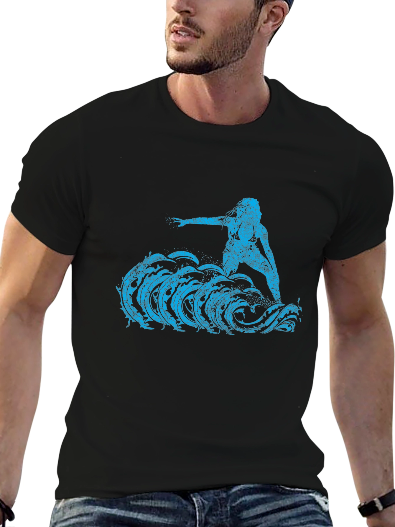 Surfer Girl Tee - Black Cotton Graphic T-Shirt