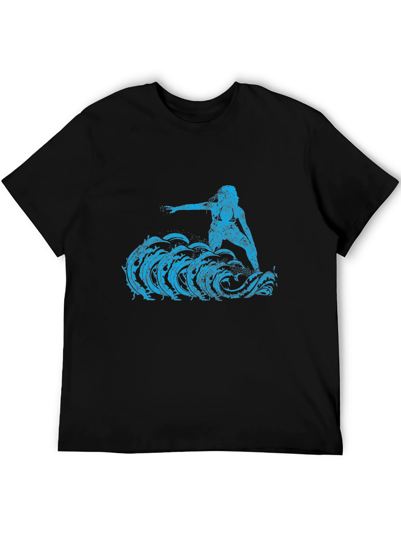 Surfer Girl Tee - Black Cotton Graphic T-Shirt