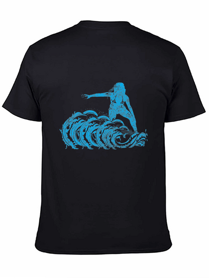 Surfer Girl Tee - Black Cotton Graphic T-Shirt
