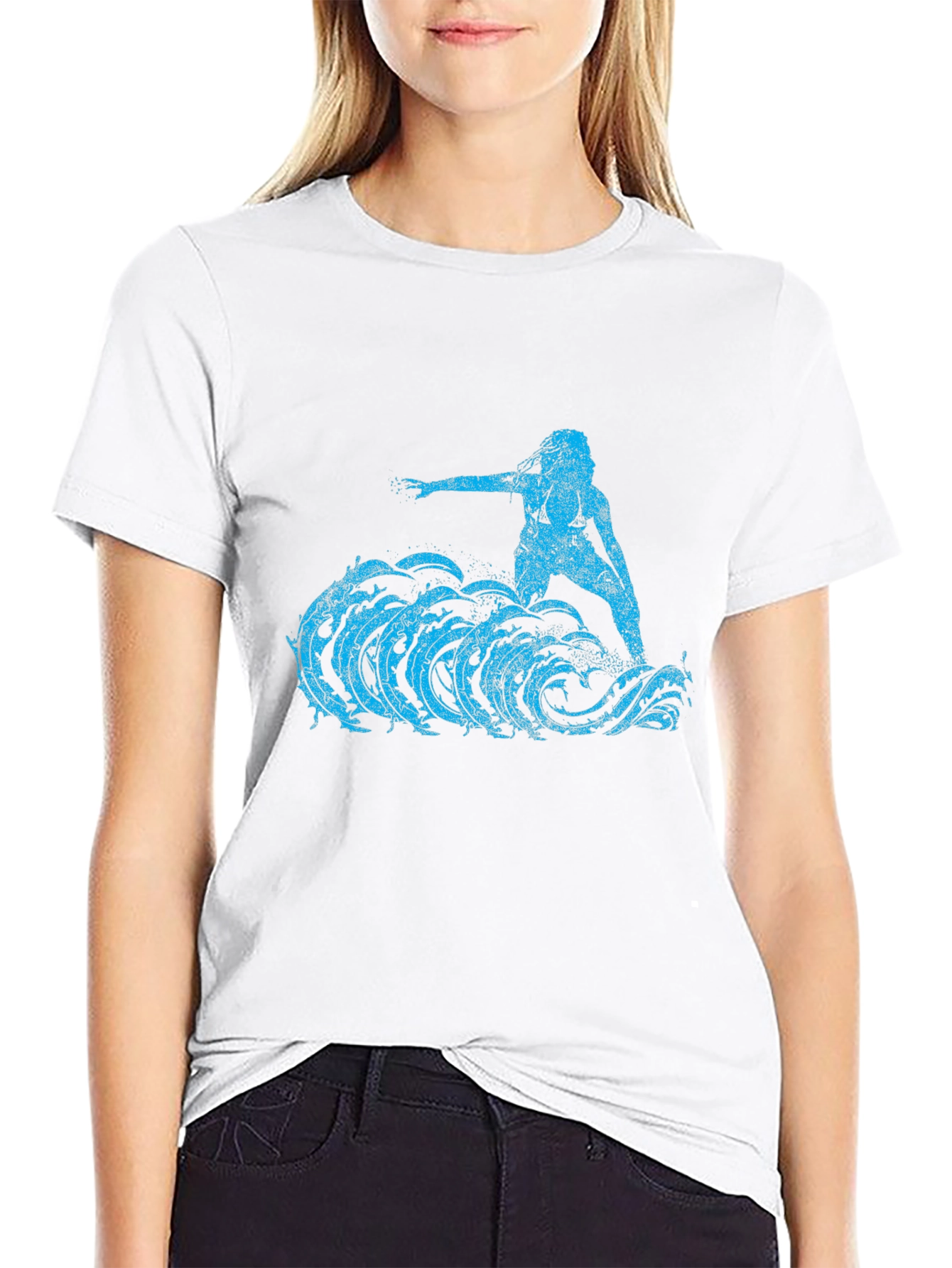 Surfer Girl Tee - Black Cotton Graphic T-Shirt