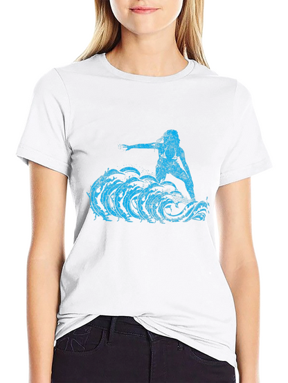 Surfer Girl Tee - Black Cotton Graphic T-Shirt