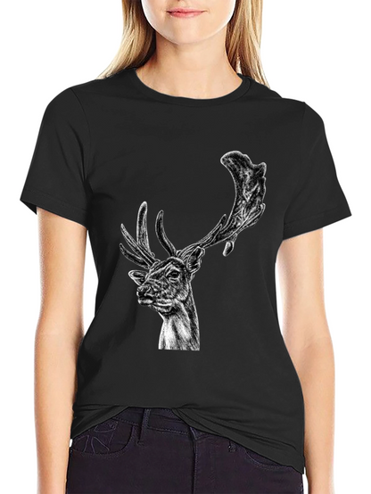 Black Deer Graphic Tee - Wildlife Art Shirt