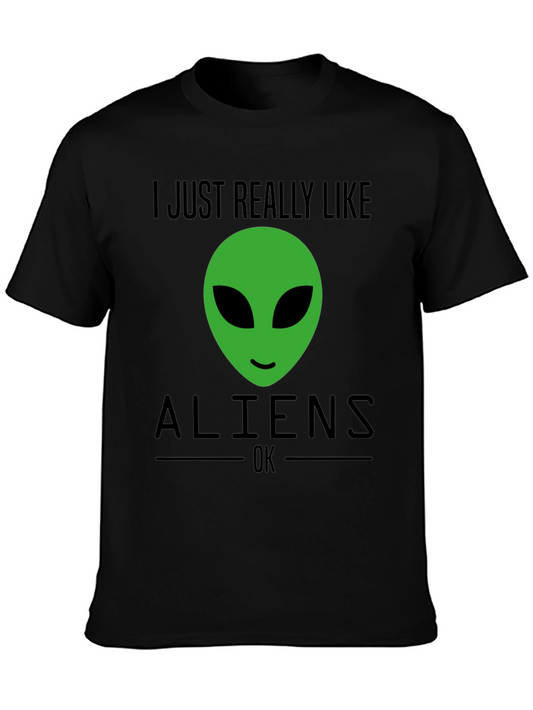 I Just Really Like Aliens T-Shirt - Black Cotton Tee