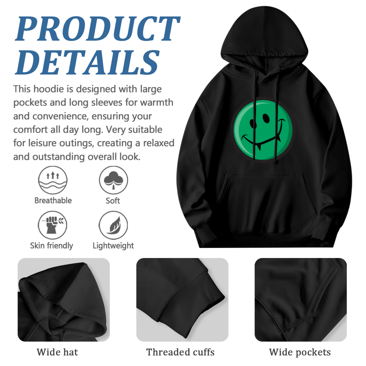 Green Vampire Smiley Face Hoodie