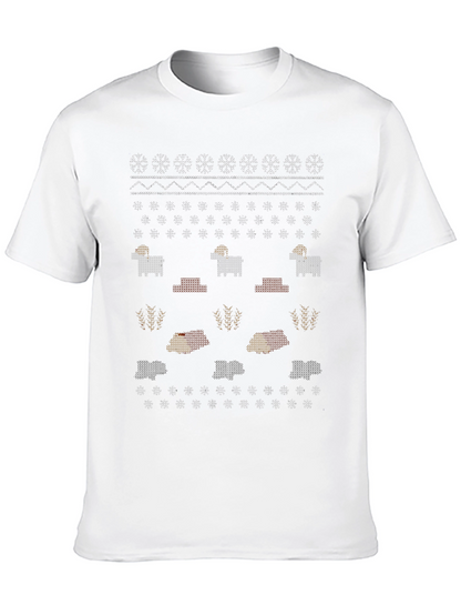 Novelty Knitted Sheep Pattern Black T-Shirt