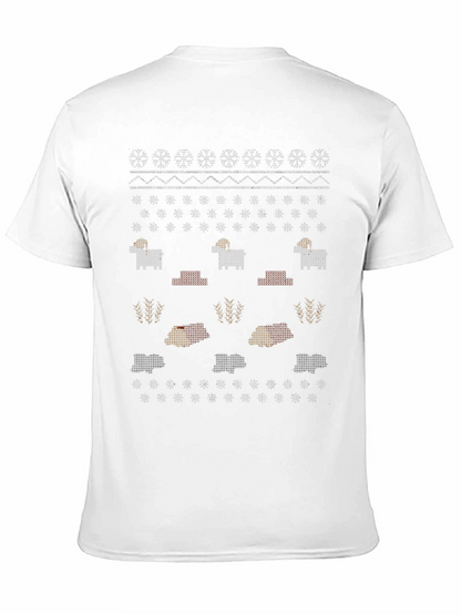 Novelty Knitted Sheep Pattern Black T-Shirt