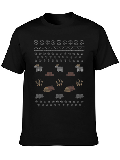 Novelty Knitted Sheep Pattern Black T-Shirt
