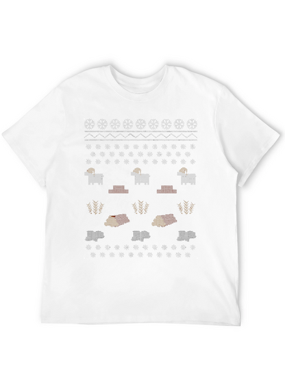 Novelty Knitted Sheep Pattern Black T-Shirt