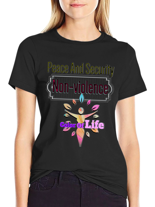 Peace & Security Graphic Tee - Non-Violence Color of Life Design
