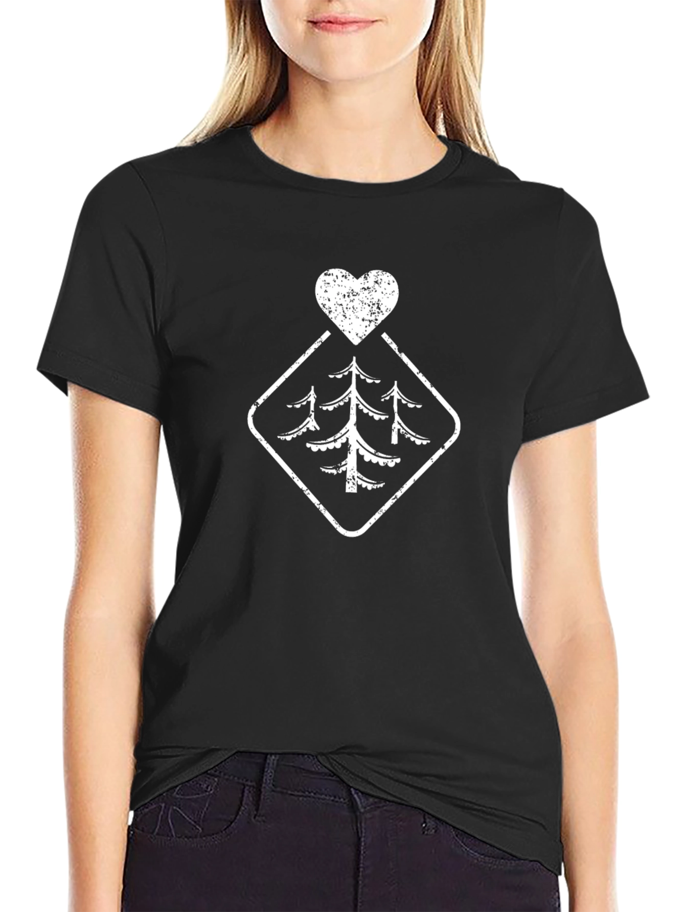 Rustic Tree Heart Graphic Tee - Black